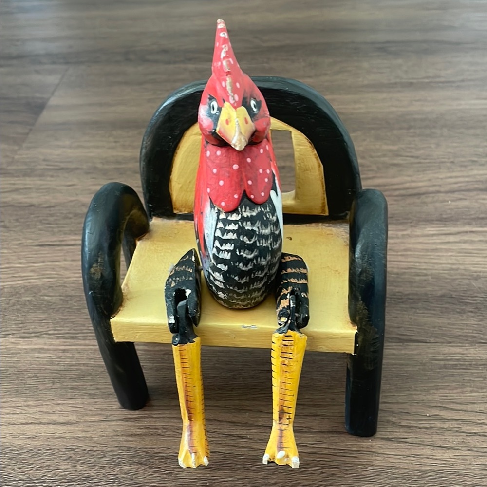 Vintage Hand Painted Wood Rooster Chicken